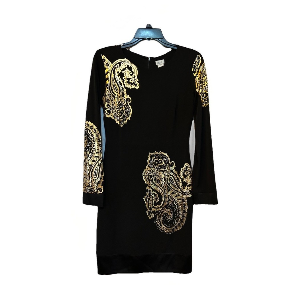 Cache Women Size 4 Gold/Black‎ Cocktail Dress EUC